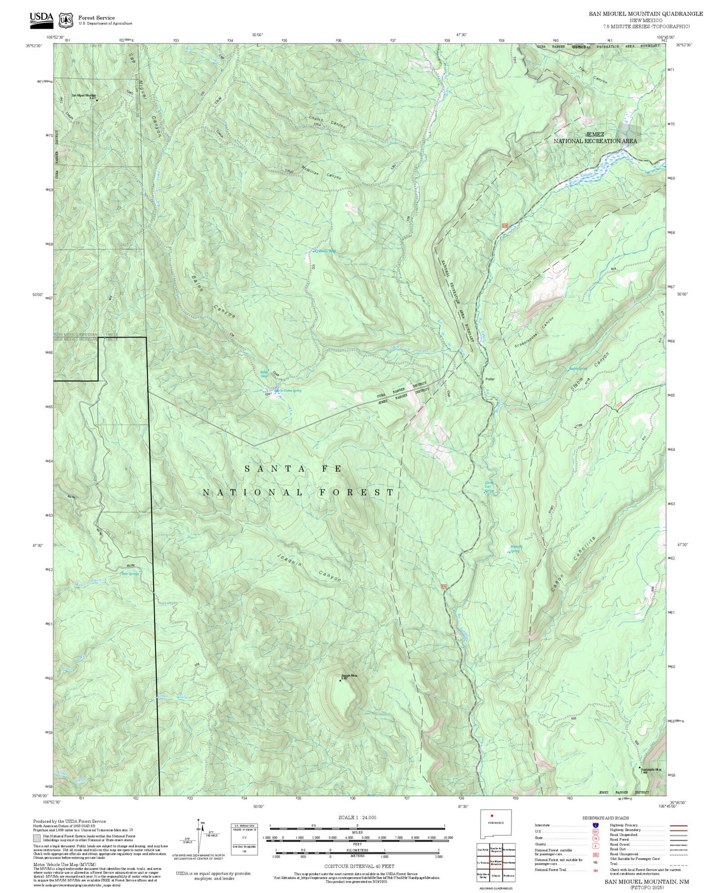2025 Forest Service Topo Map of San Miguel Mountain New Mexico