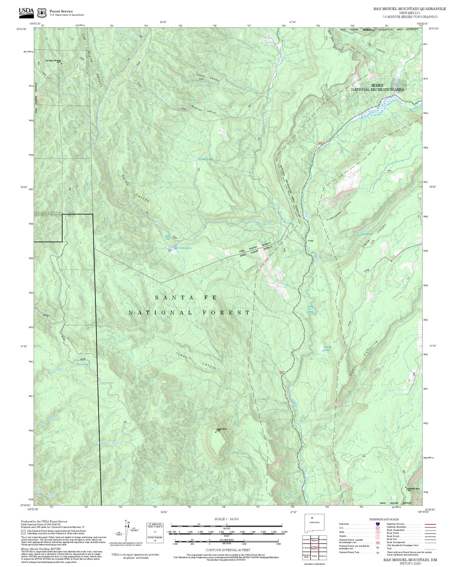 2025 Forest Service Topo Map of San Miguel Mountain New Mexico