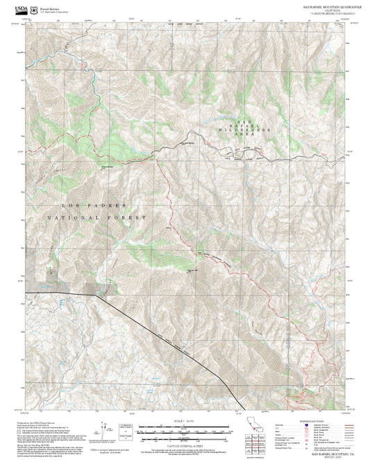 2025 Forest Service Topo Map of San Rafael Mountain California