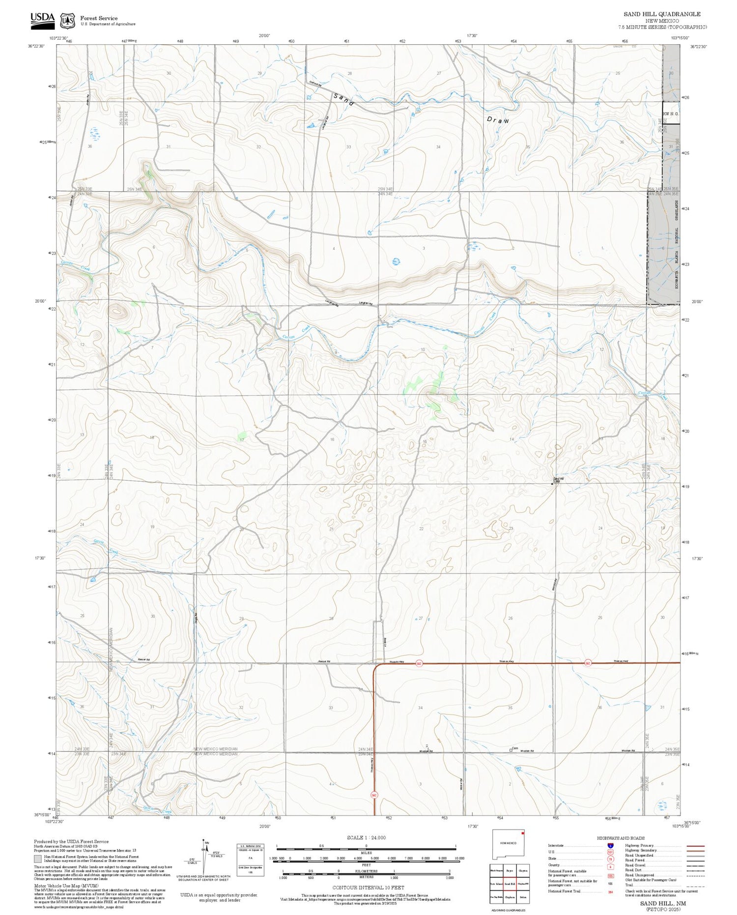 2025 Forest Service Topo Map of Sand Hill New Mexico