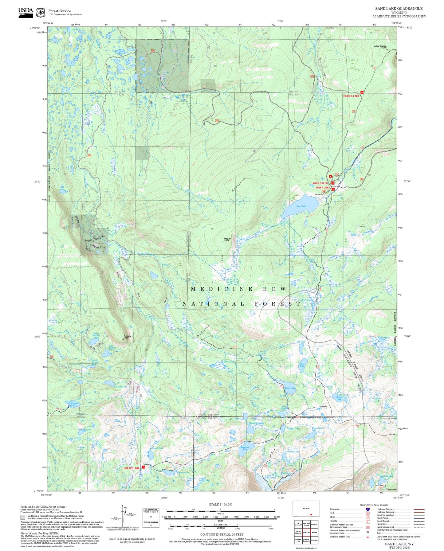 2025 Forest Service Topo Map of Sand Lake Wyoming
