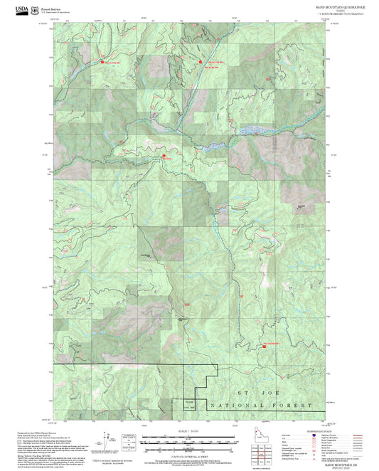 2025 Forest Service Topo Map of Sand Mountain Idaho