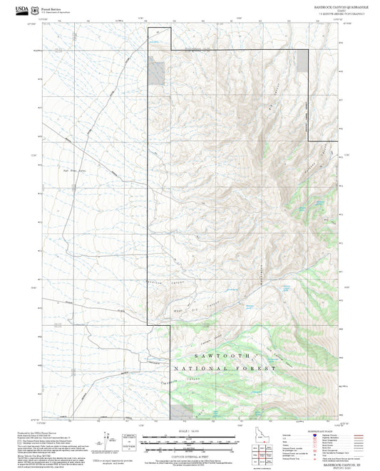 2025 Forest Service Topo Map of Sandrock Canyon Idaho