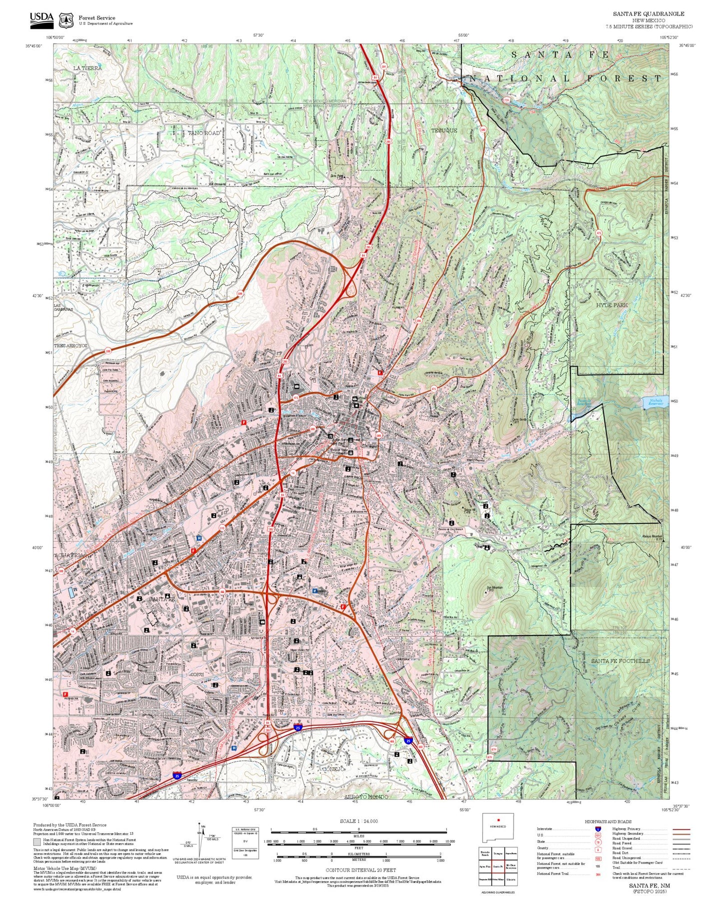 2025 Forest Service Topo Map of Santa Fe New Mexico