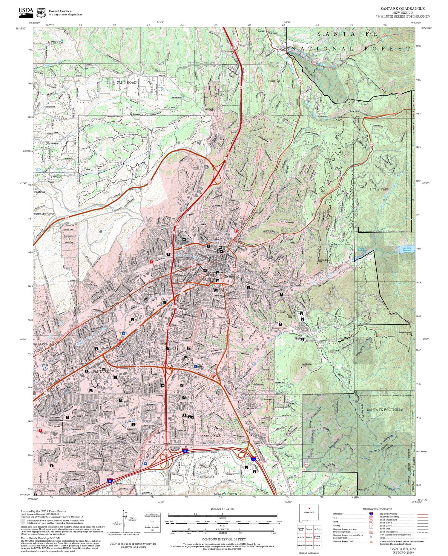 2025 Forest Service Topo Map of Santa Fe New Mexico