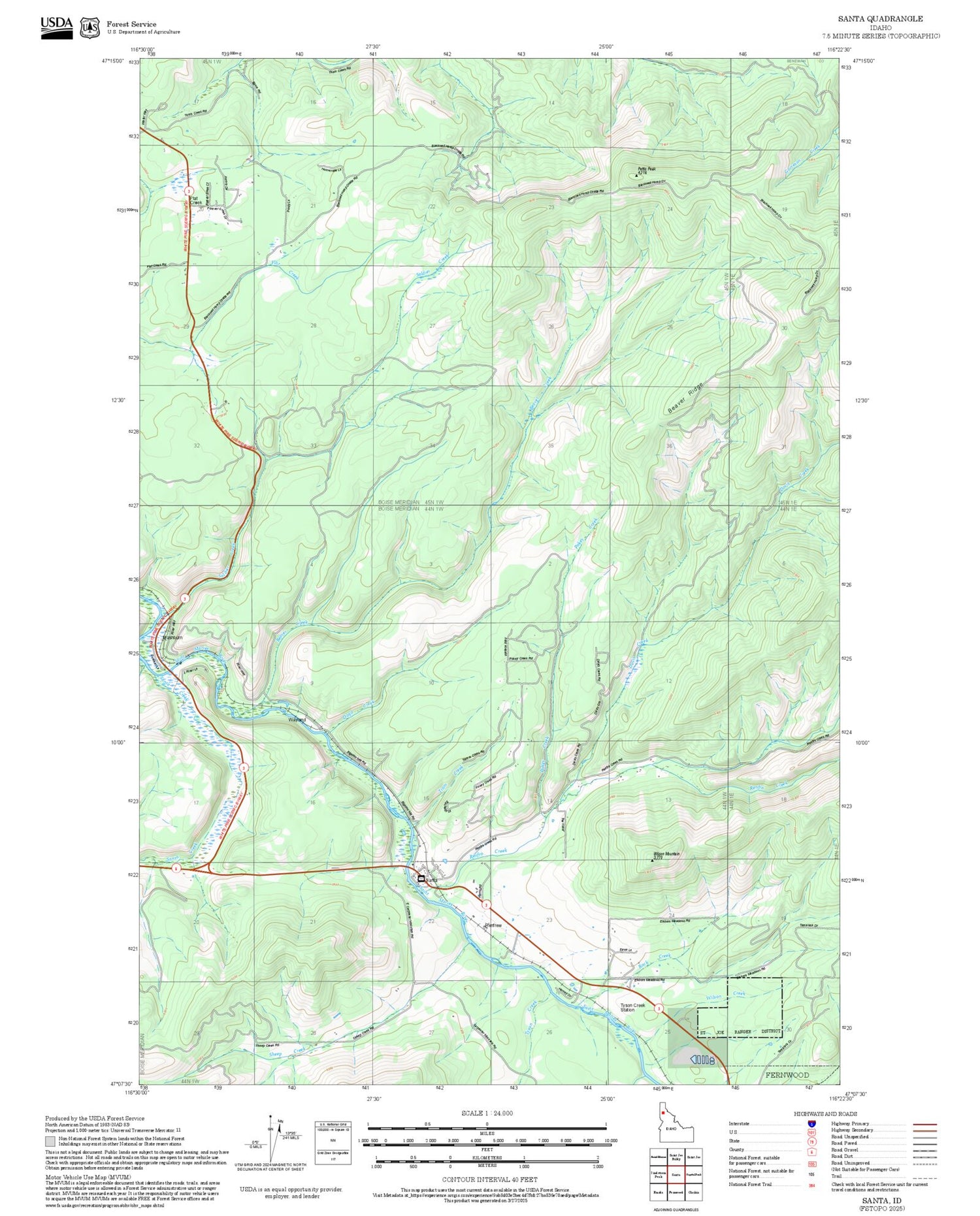 2025 Forest Service Topo Map of Santa Idaho