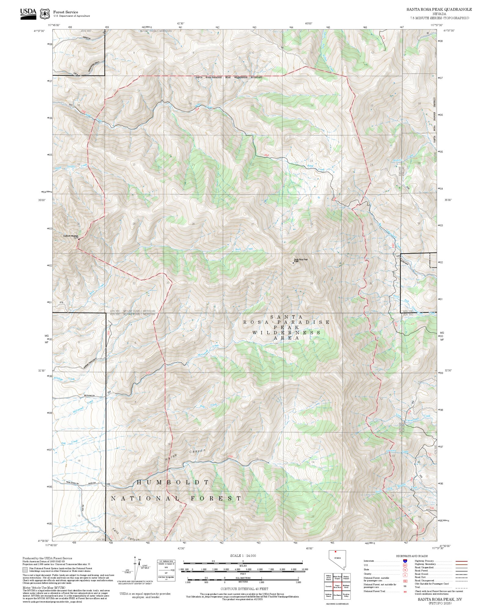2025 Forest Service Topo Map of Santa Rosa Peak Nevada – MyTopo Map Store