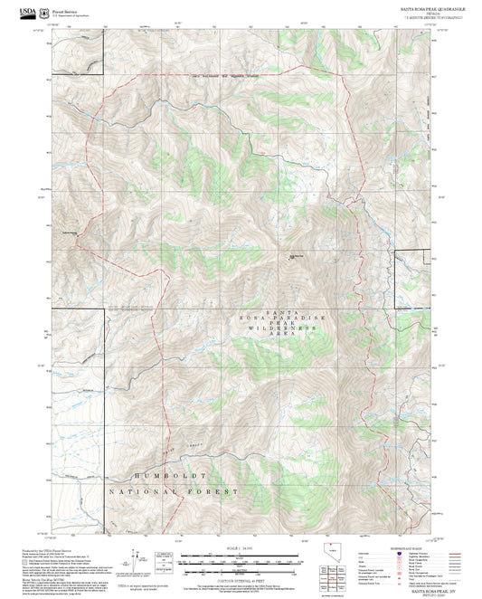 2025 Forest Service Topo Map of Santa Rosa Peak Nevada