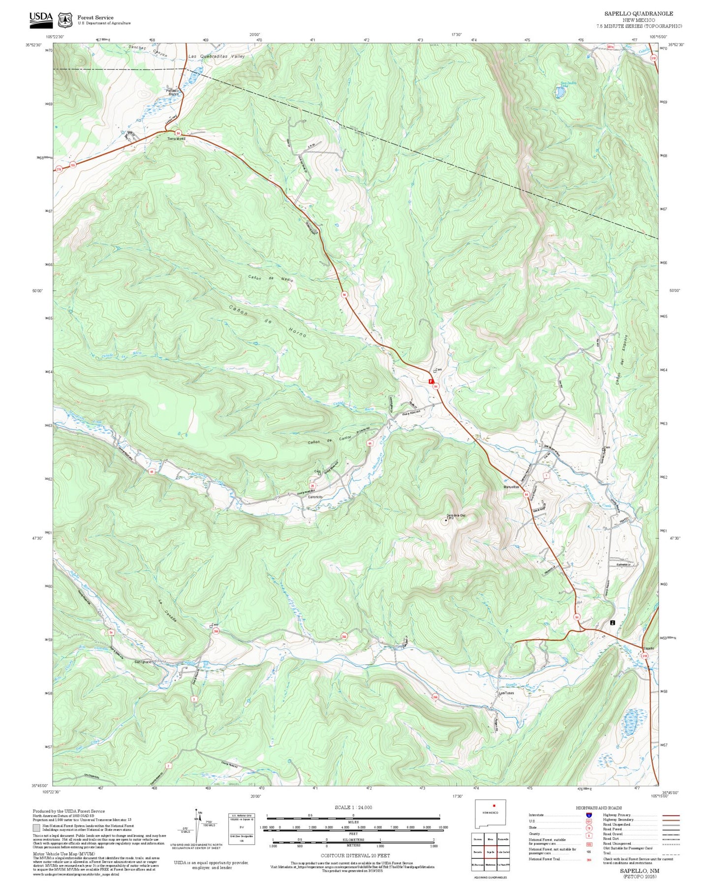 2025 Forest Service Topo Map of Sapello New Mexico