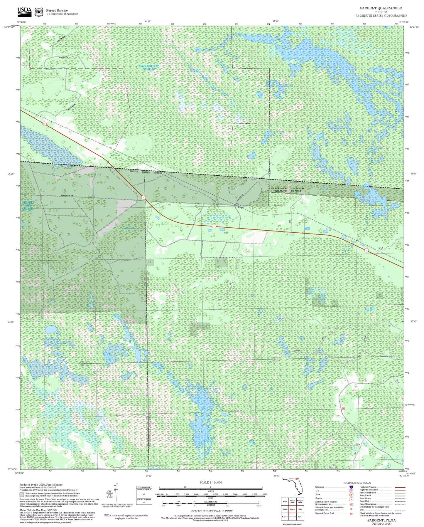 2025 Forest Service Topo Map of Sargent Florida