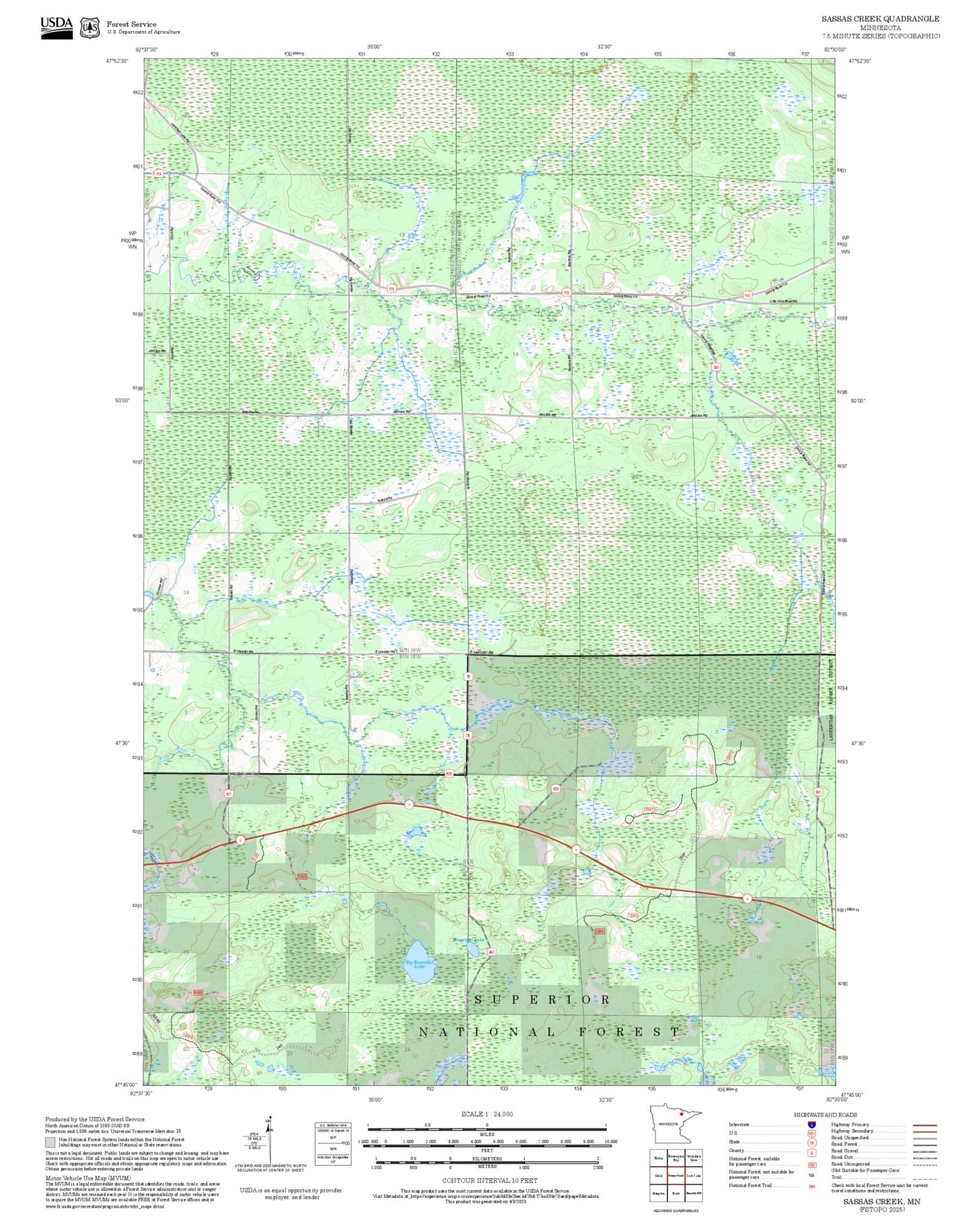 2025 Forest Service Topo Map of Sassas Creek Minnesota
