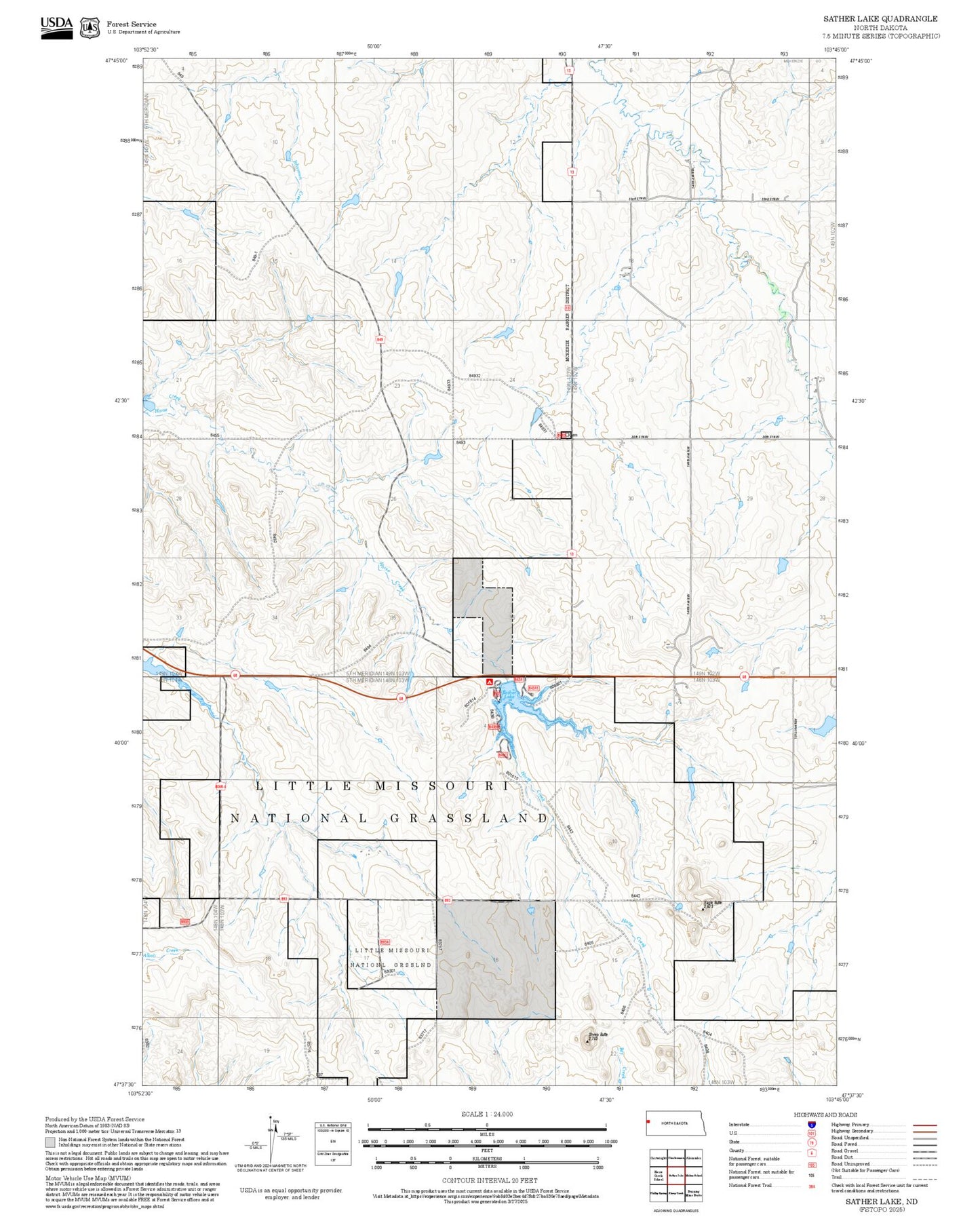 2025 Forest Service Topo Map of Sather Lake North Dakota