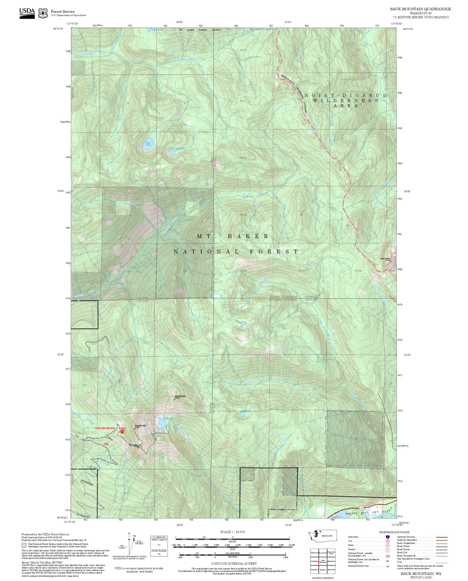 2025 Forest Service Topo Map of Sauk Mountain Washington