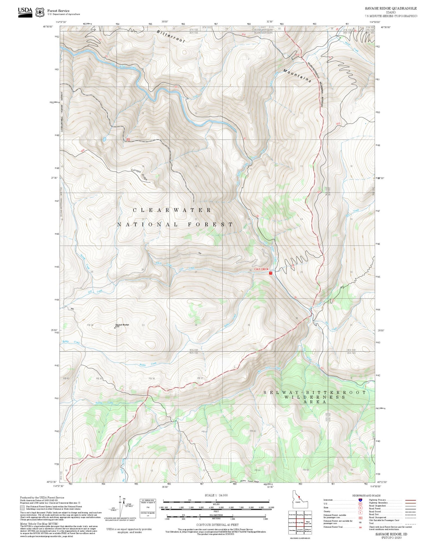 2025 Forest Service Topo Map of Savage Ridge Idaho