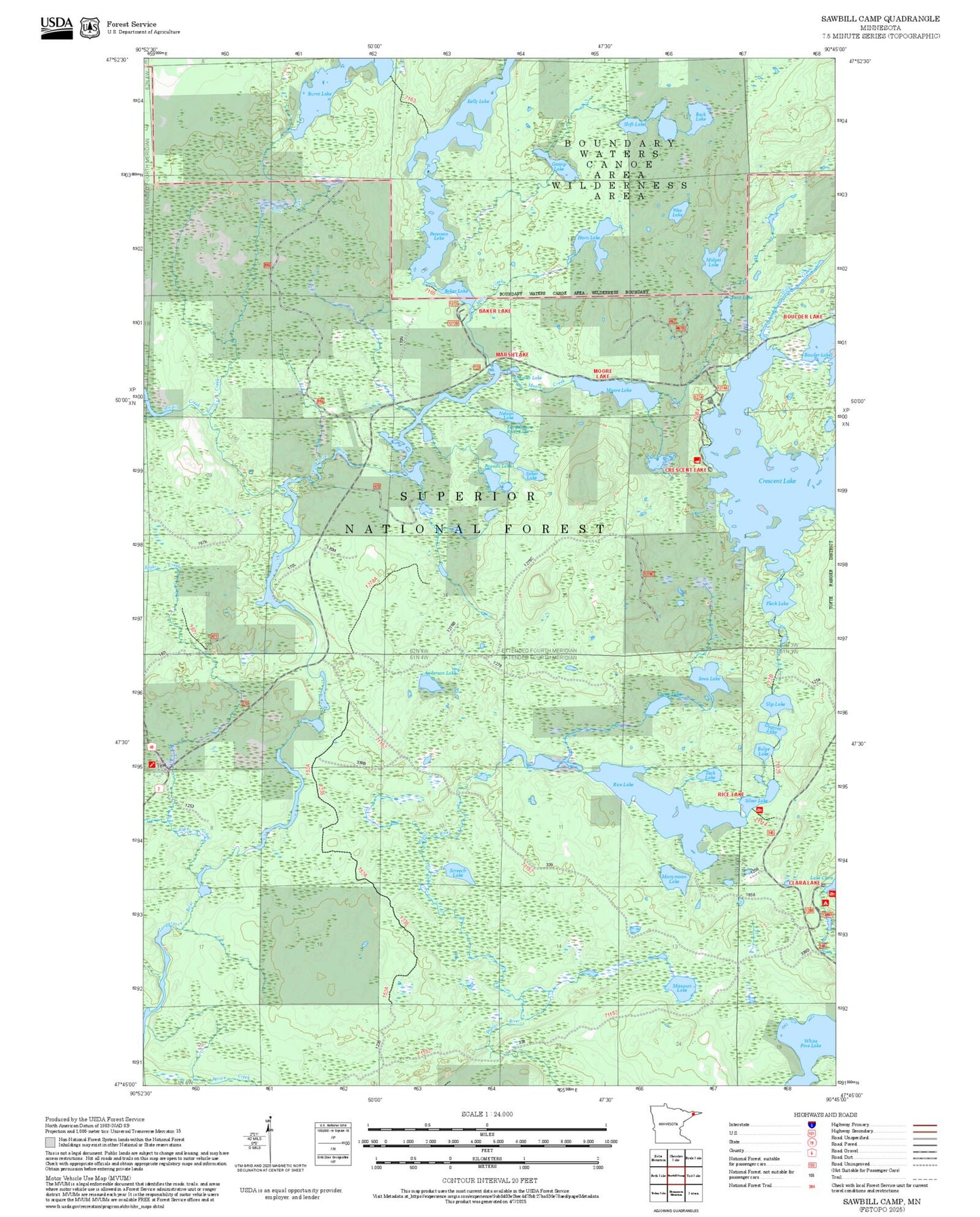 2025 Forest Service Topo Map of Sawbill Camp Minnesota