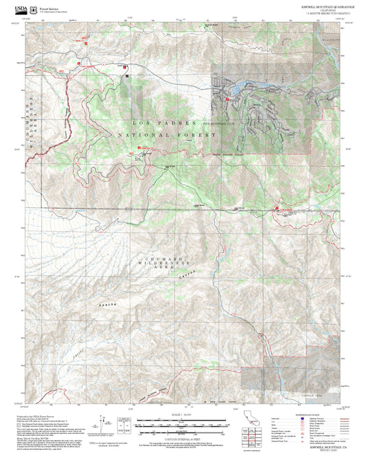 2025 Forest Service Topo Map of Sawmill Mountain California