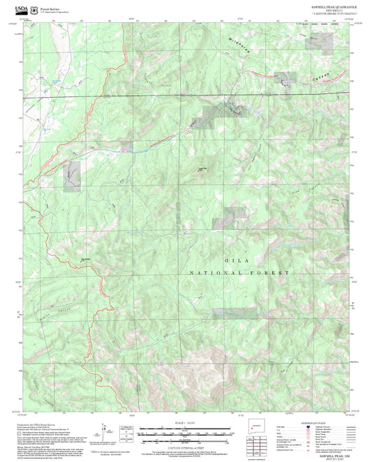 2025 Forest Service Topo Map of Sawmill Peak New Mexico