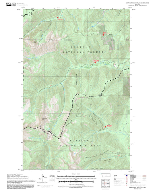 2025 Forest Service Topo Map of Sawtooth Mountain Montana