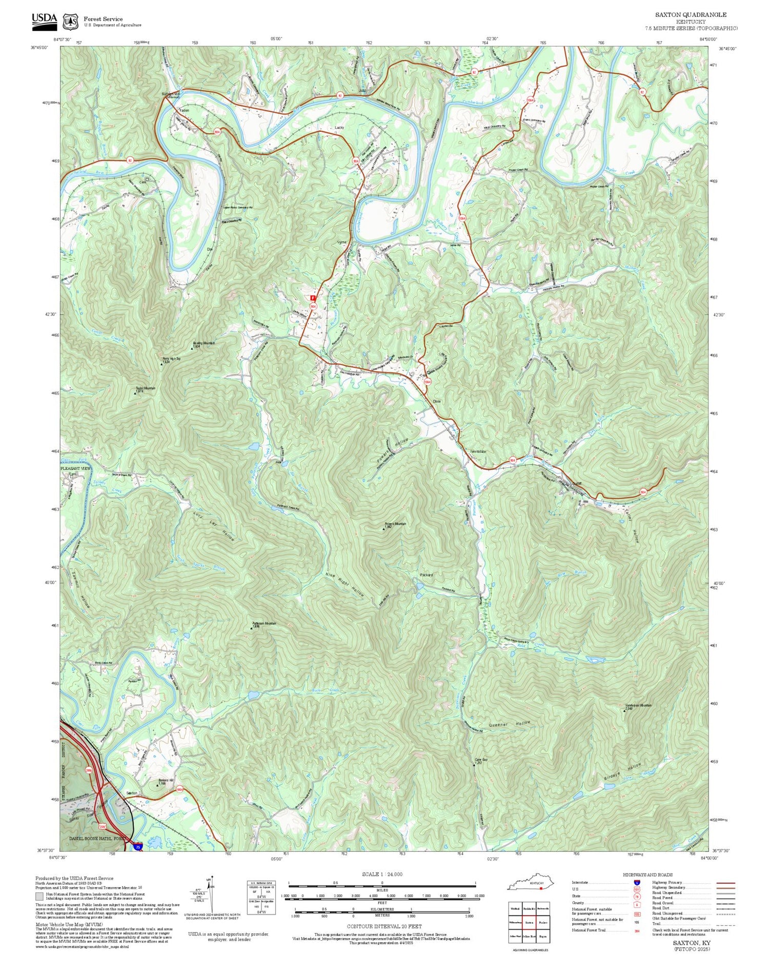 2025 Forest Service Topo Map of Saxton Kentucky
