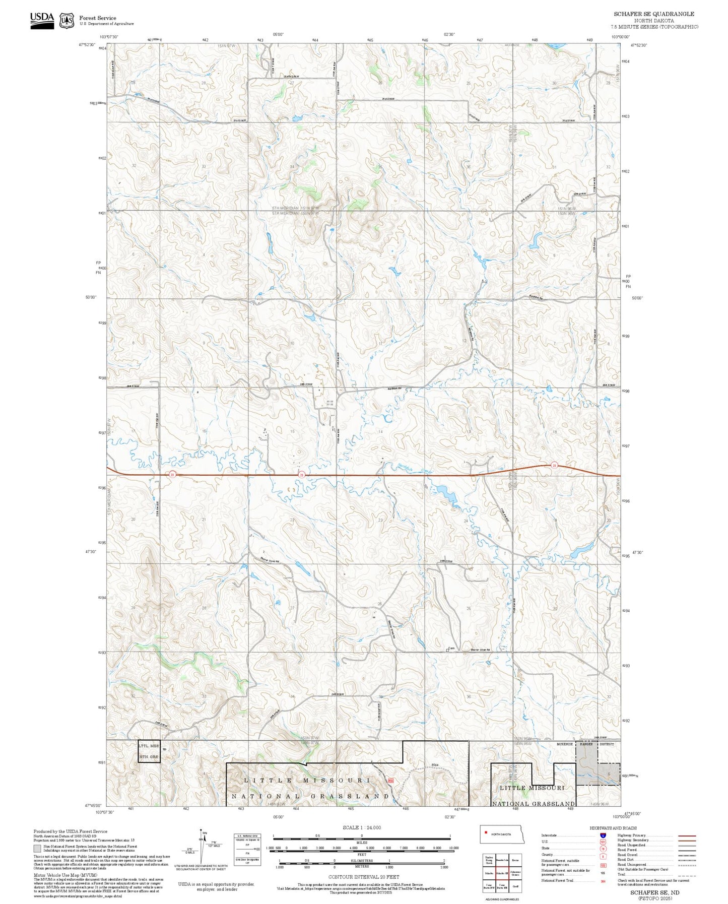 2025 Forest Service Topo Map of Schafer SE North Dakota