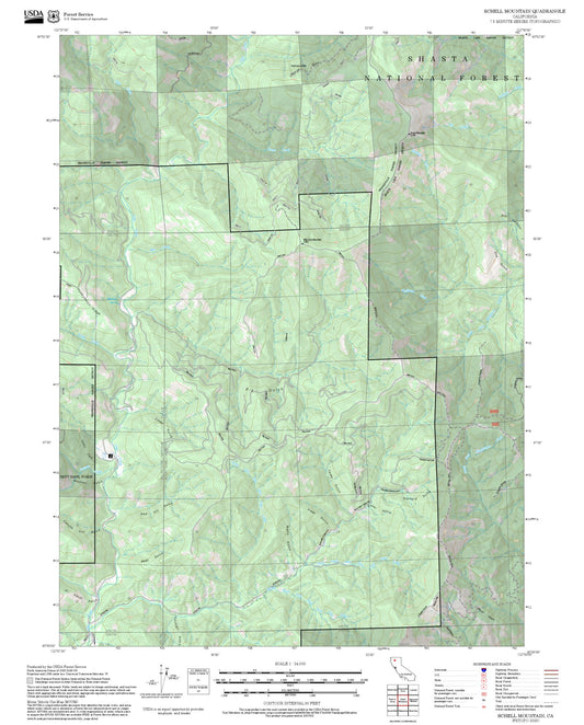 2025 Forest Service Topo Map of Schell Mountain California