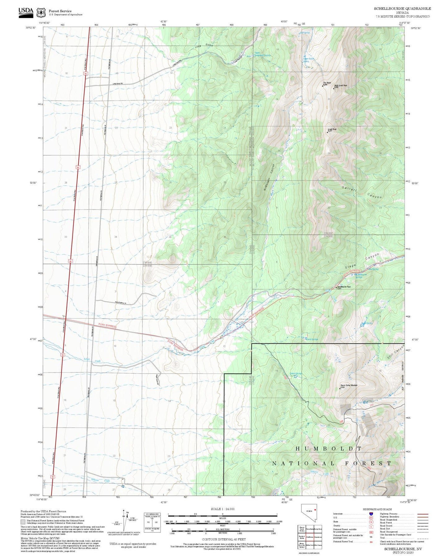 2025 Forest Service Topo Map of Schellbourne Nevada