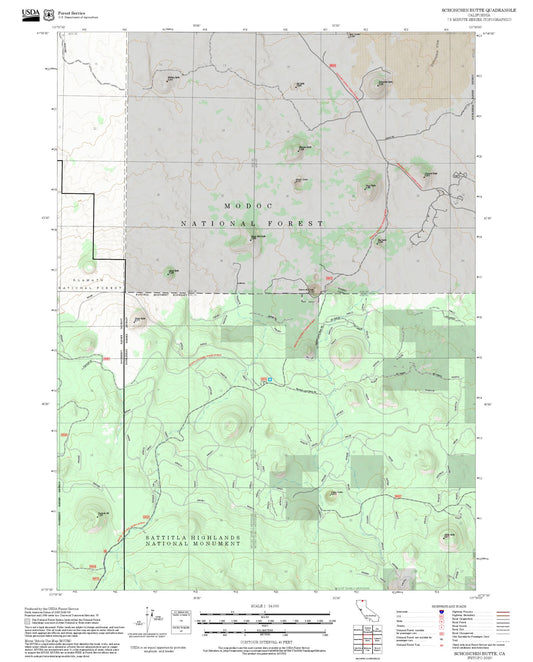 2025 Forest Service Topo Map of Schonchin Butte California