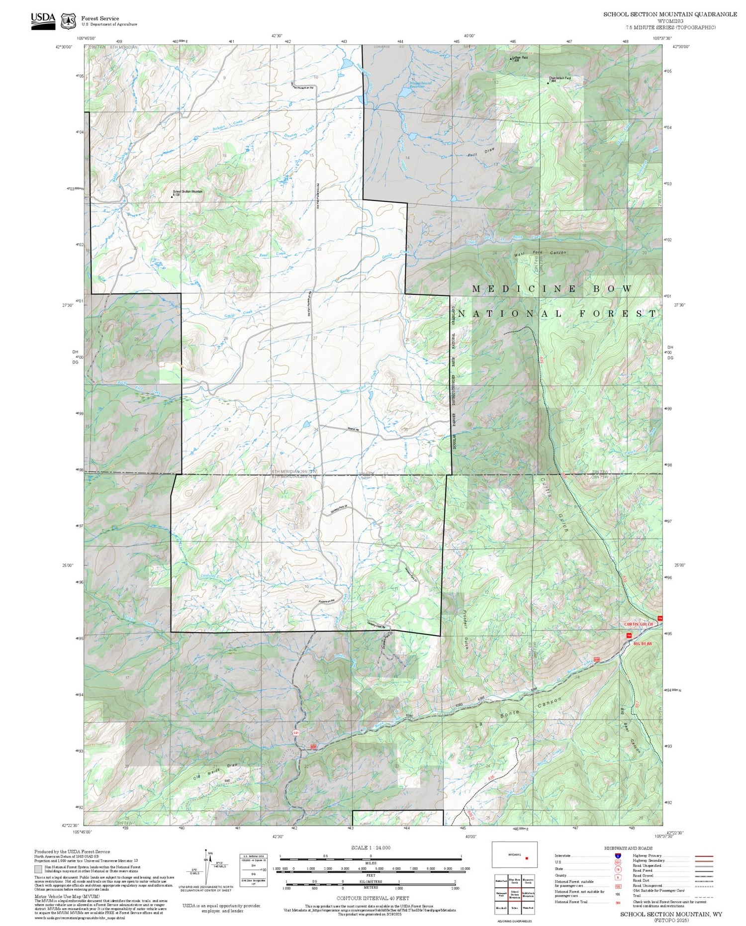 2025 Forest Service Topo Map of School Section Mountain Wyoming