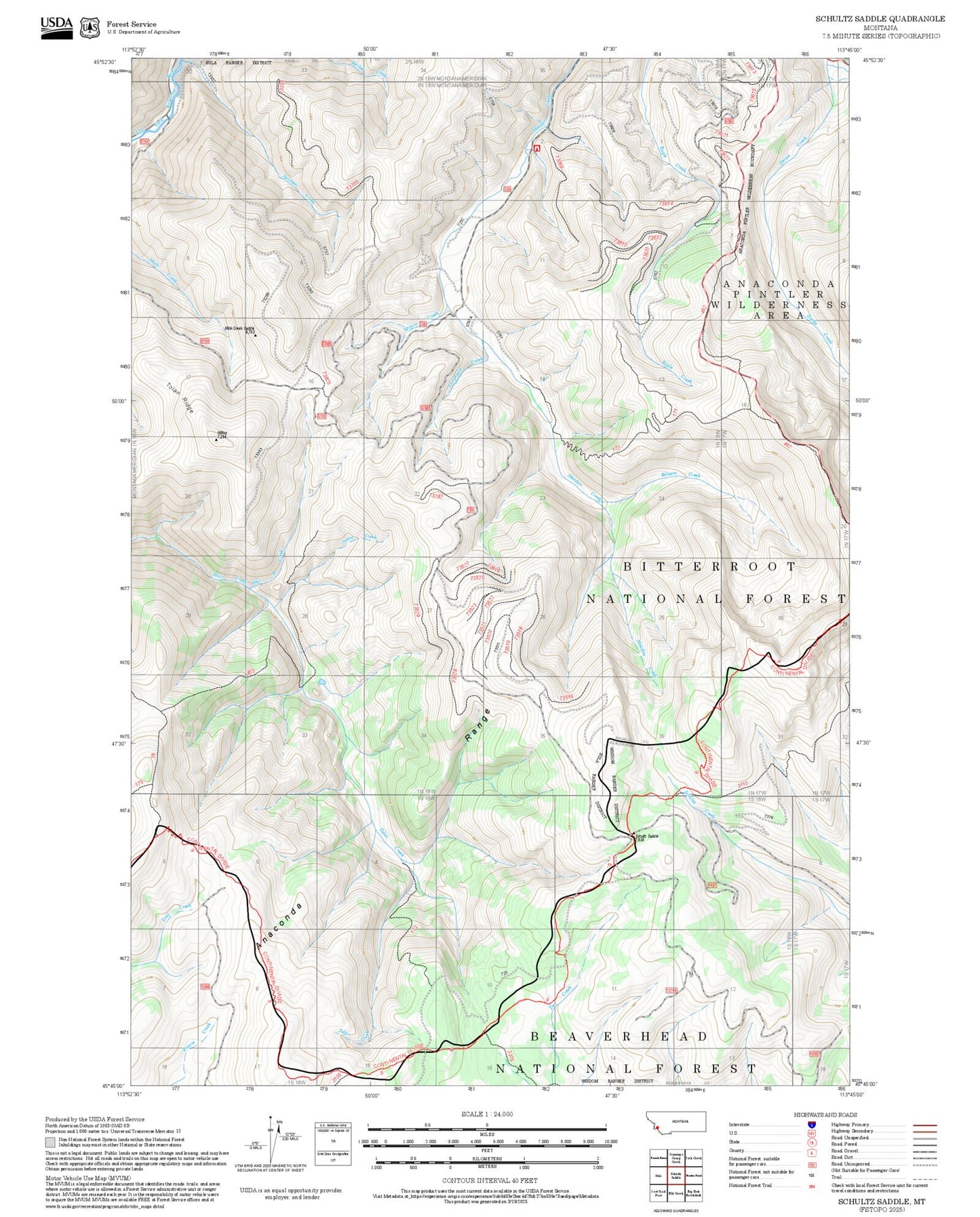 2025 Forest Service Topo Map of Schultz Saddle Montana