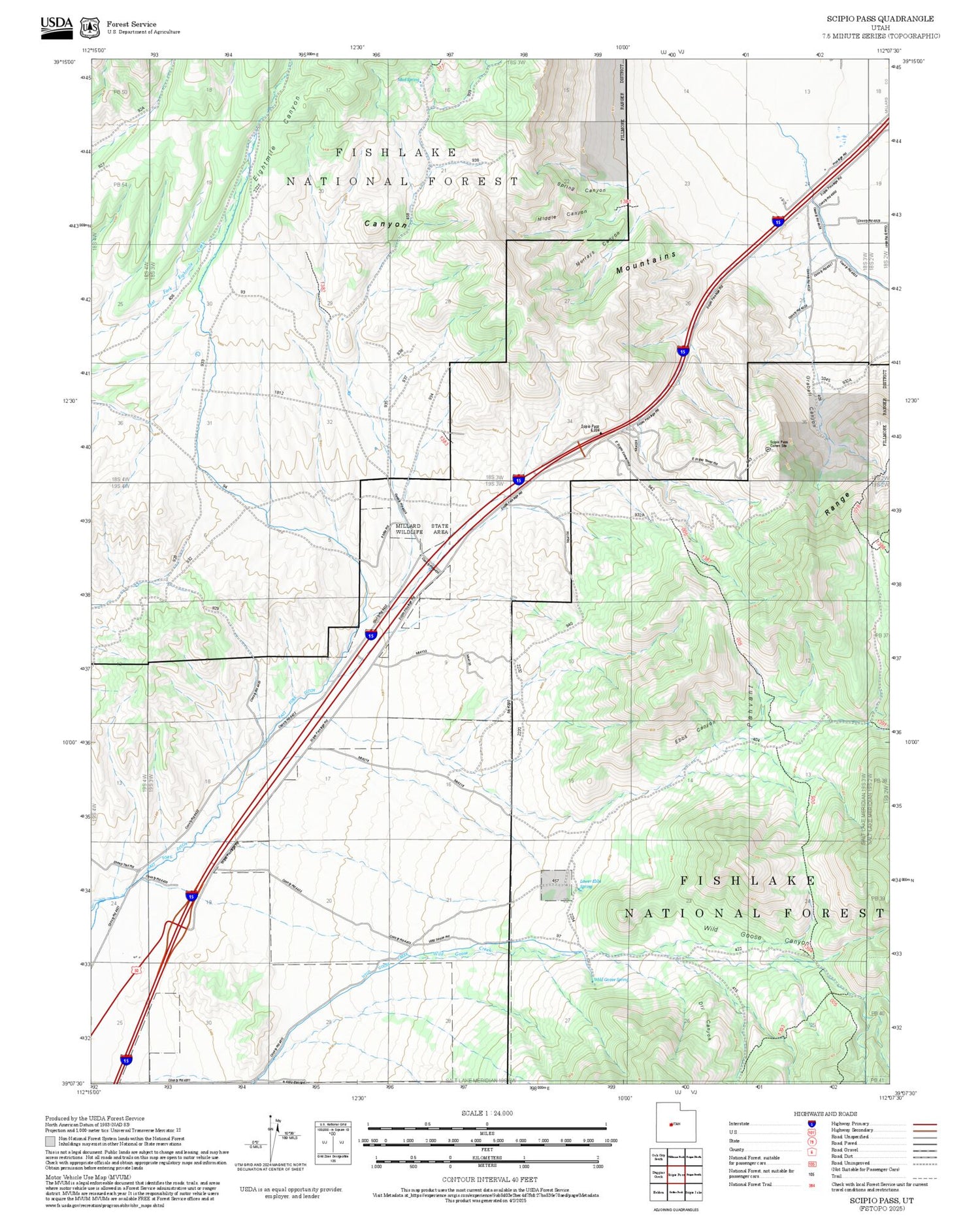 2025 Forest Service Topo Map of Scipio Pass Utah