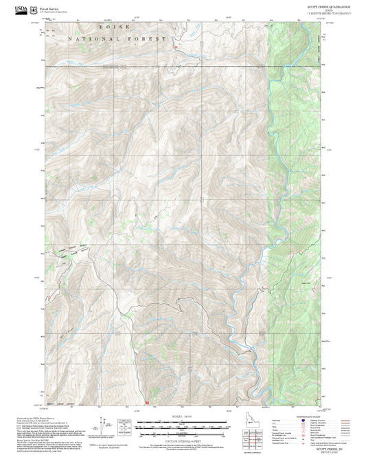 2025 Forest Service Topo Map of Scott Creek Idaho