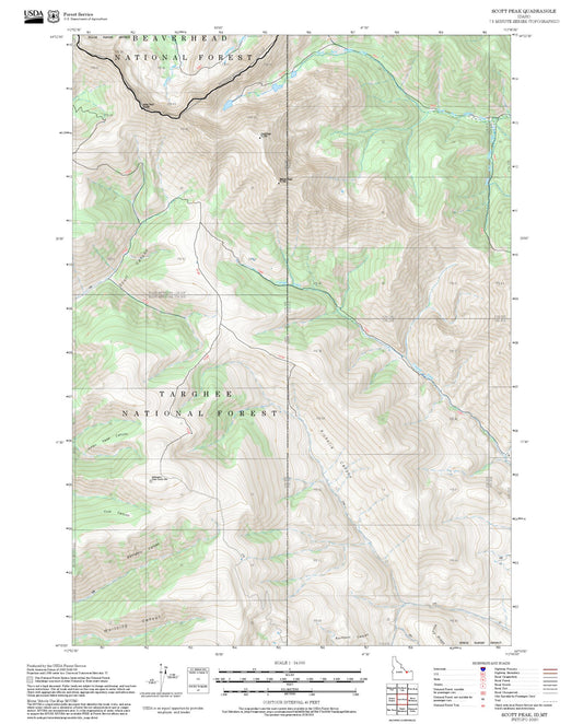 2025 Forest Service Topo Map of Scott Peak Idaho