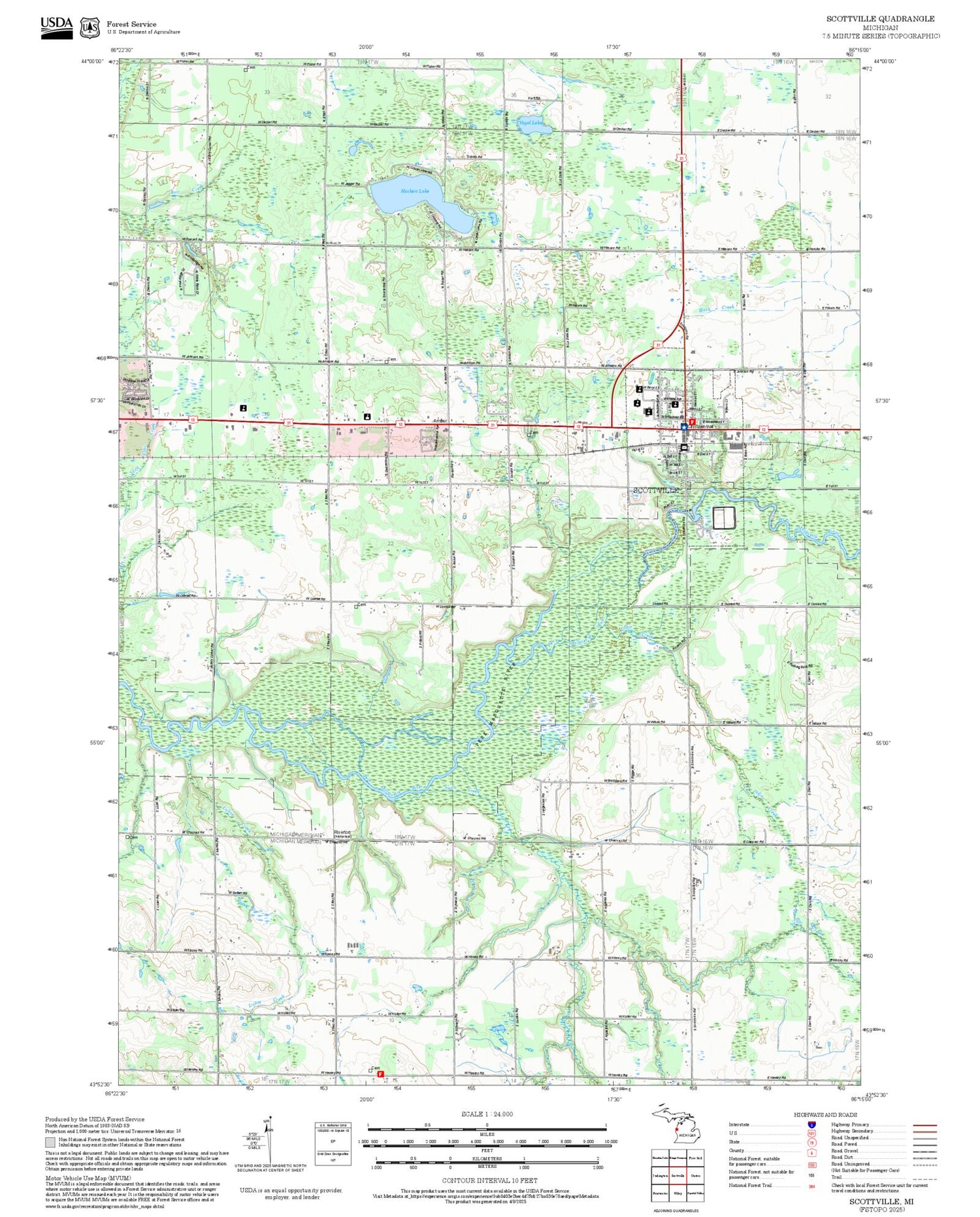 2025 Forest Service Topo Map of Scottville Michigan