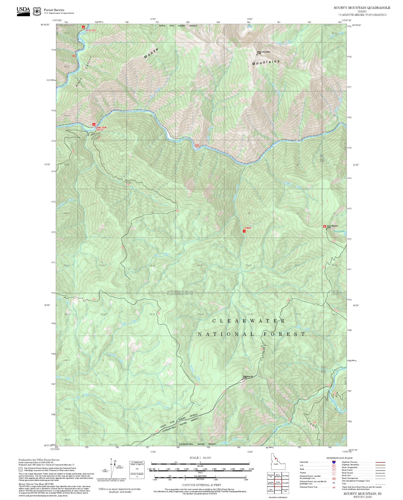 2025 Forest Service Topo Map of Scurvy Mountain Idaho – MyTopo Map Store