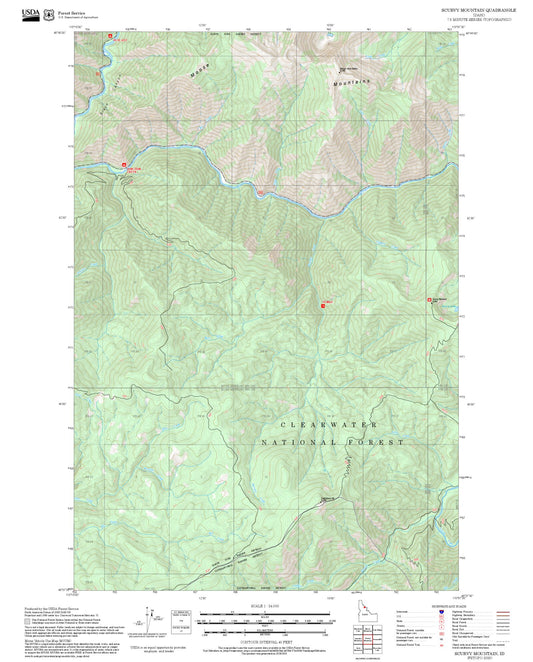 2025 Forest Service Topo Map of Scurvy Mountain Idaho