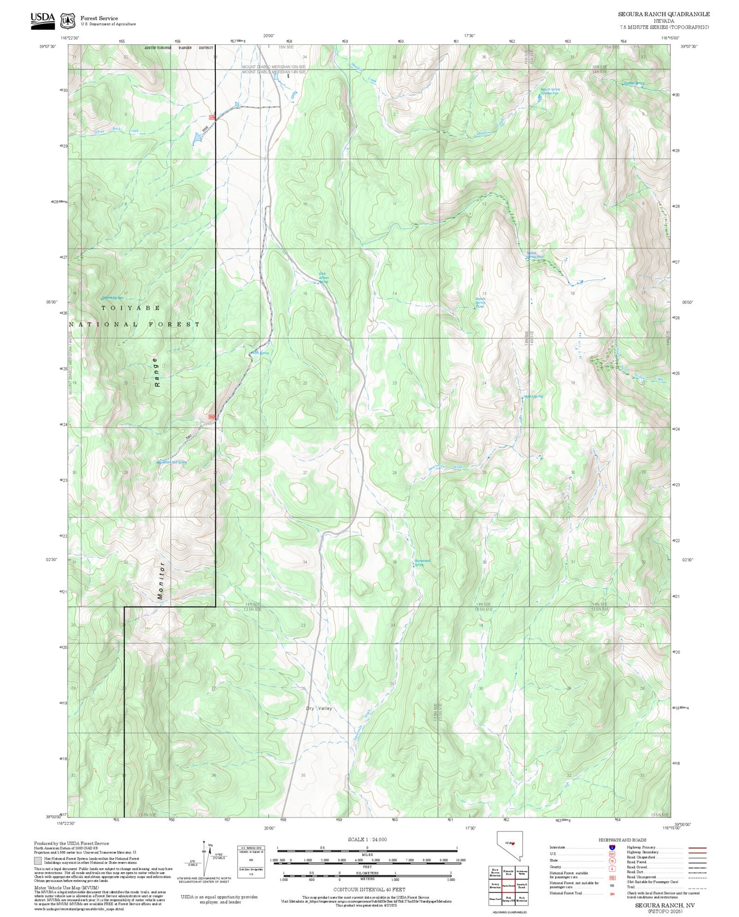 2025 Forest Service Topo Map of Segura Ranch Nevada