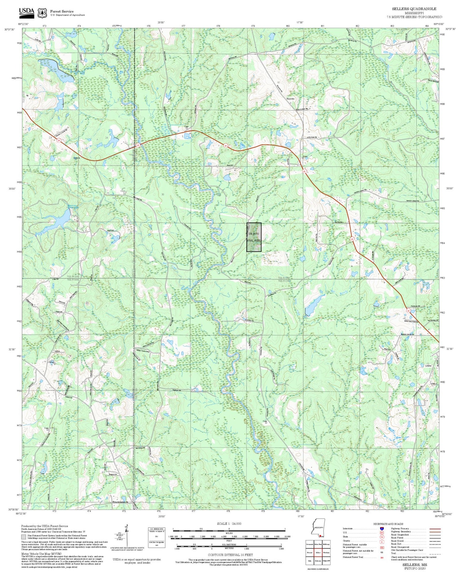 2025 Forest Service Topo Map of Sellers Mississippi