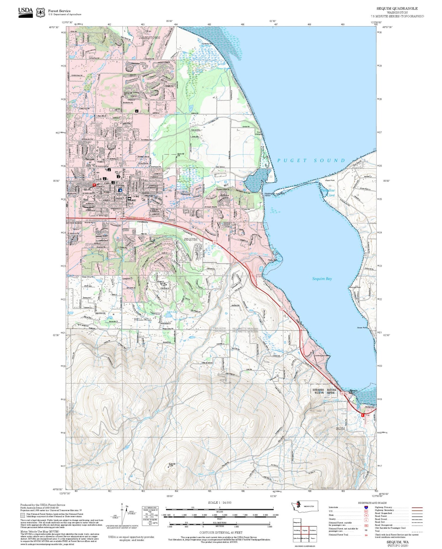 2025 Forest Service Topo Map of Sequim Washington