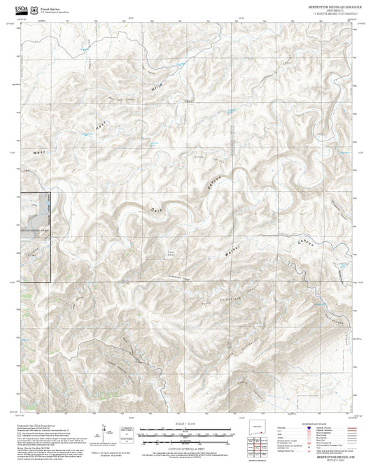 2025 Forest Service Topo Map of Serpentine Bends New Mexico