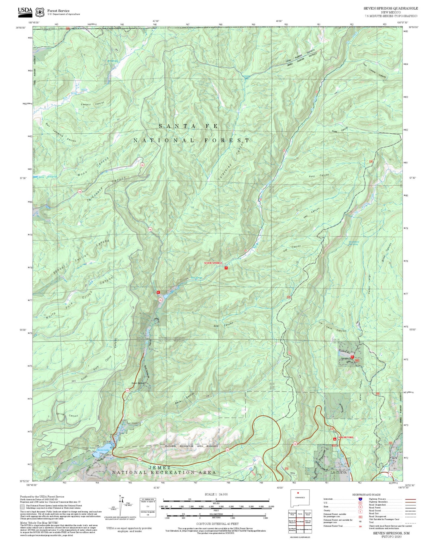 2025 Forest Service Topo Map of Seven Springs New Mexico