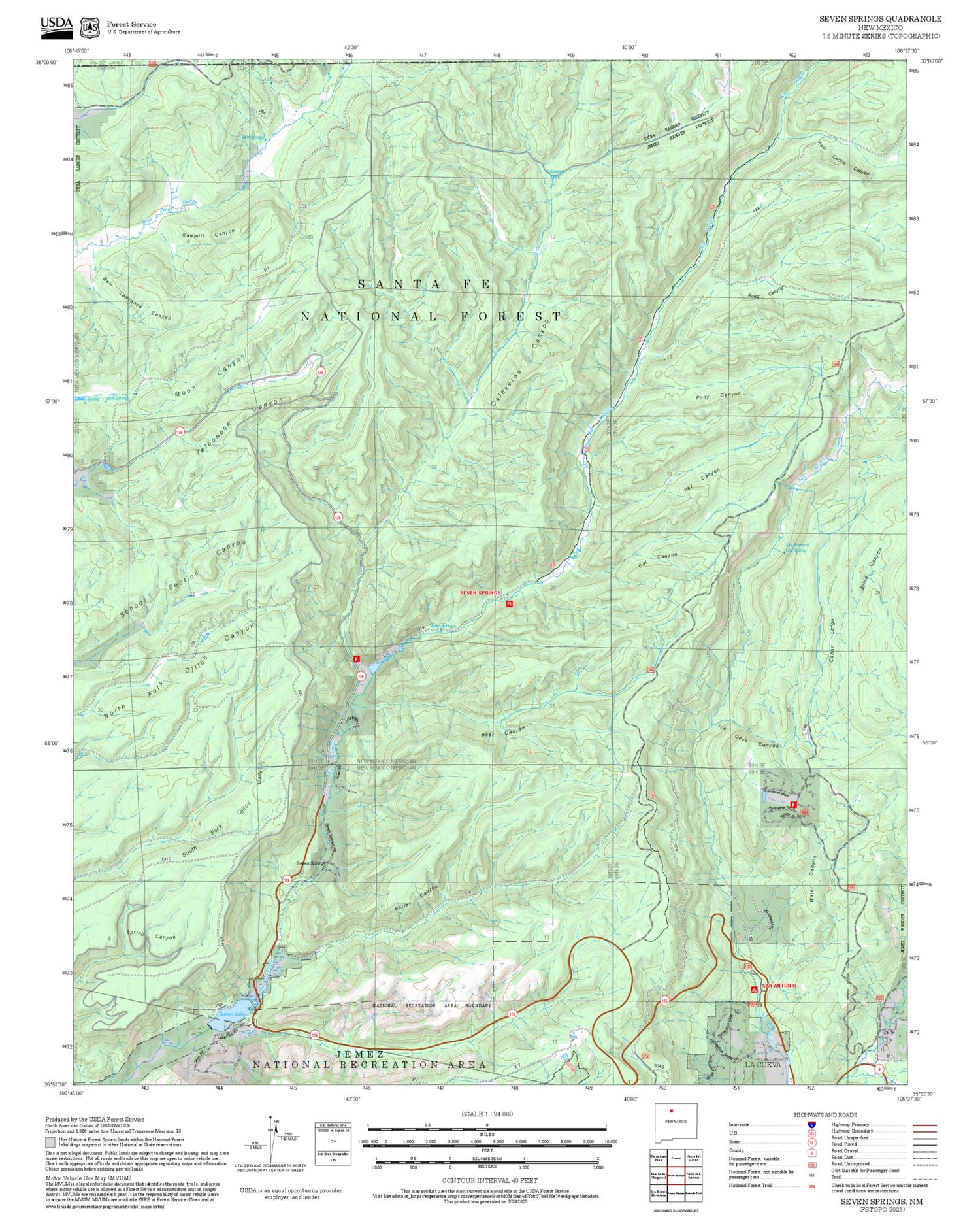 2025 Forest Service Topo Map of Seven Springs New Mexico