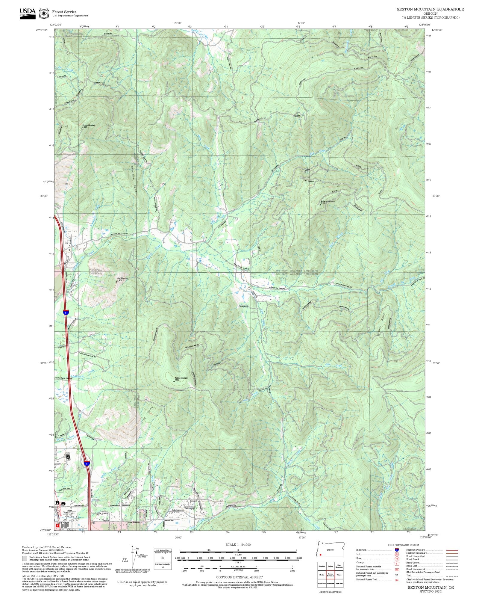 2025 Forest Service Topo Map of Sexton Mountain Oregon – MyTopo Map Store