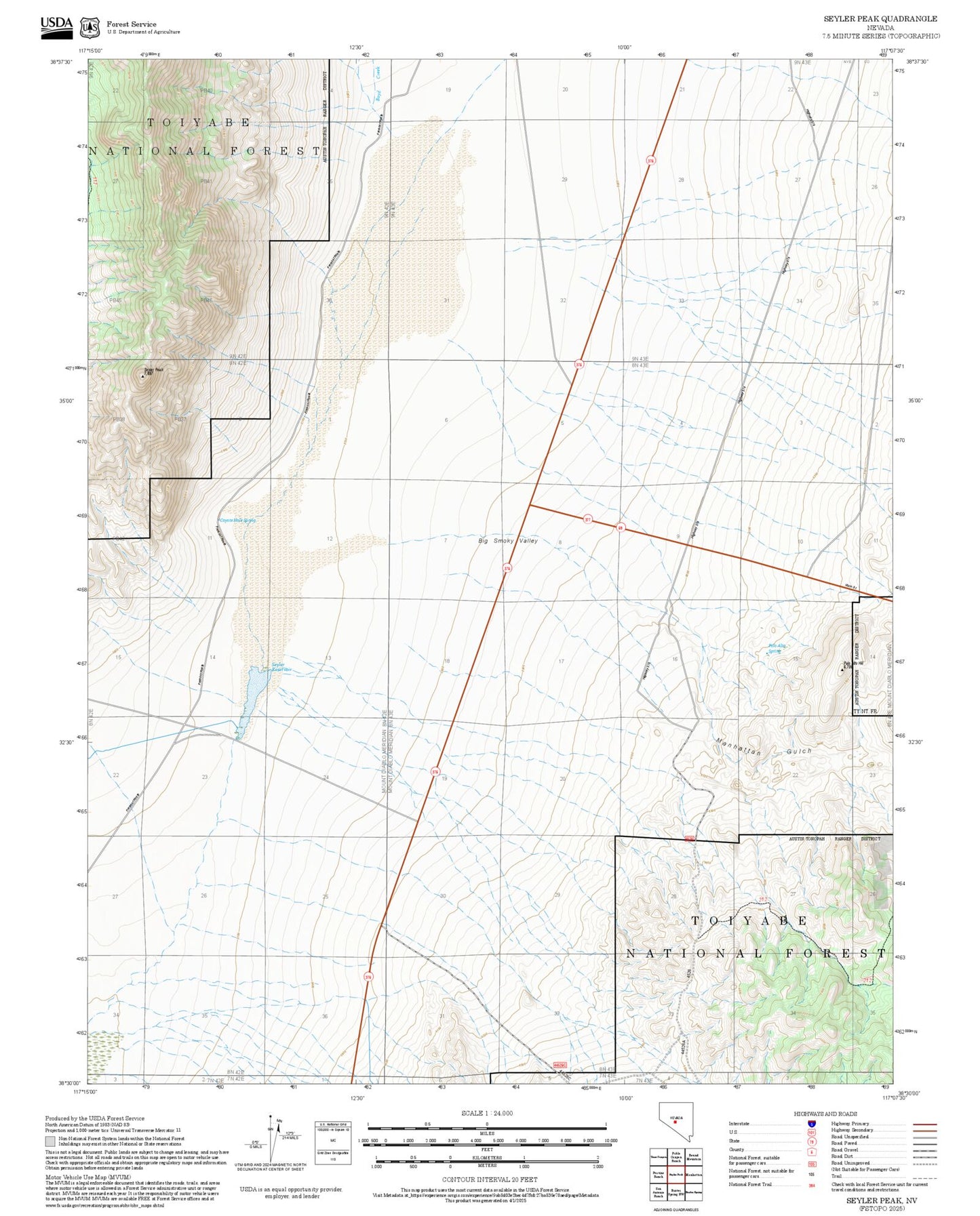 2025 Forest Service Topo Map of Seyler Peak Nevada