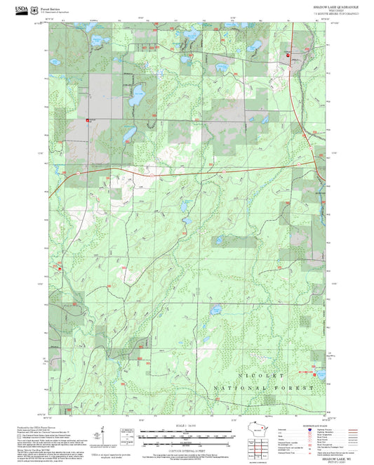 2025 Forest Service Topo Map of Shadow Lake Wisconsin
