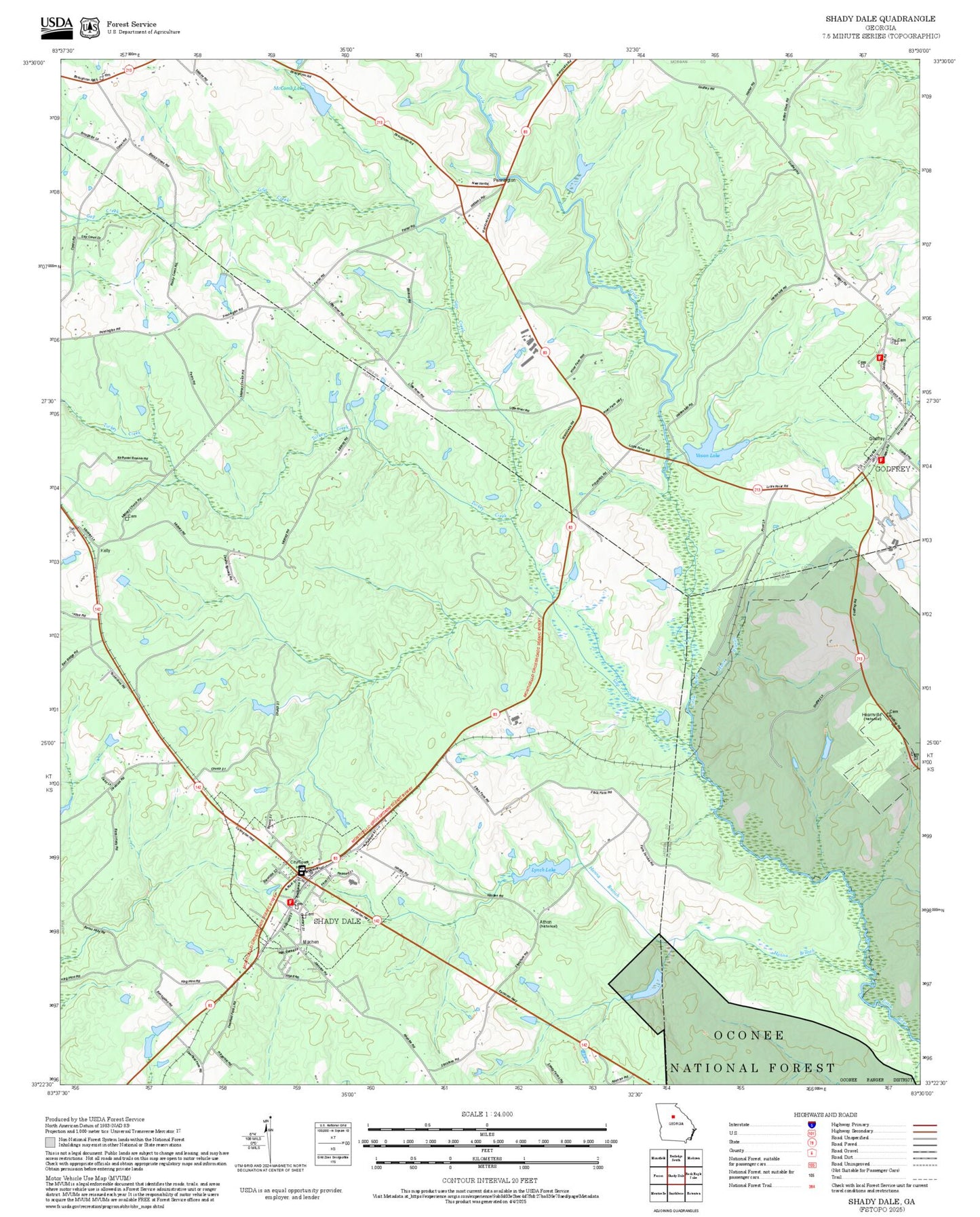 2025 Forest Service Topo Map of Shady Dale Georgia