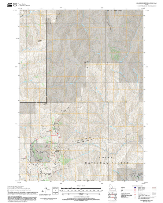 2025 Forest Service Topo Map of Shafer Butte Idaho