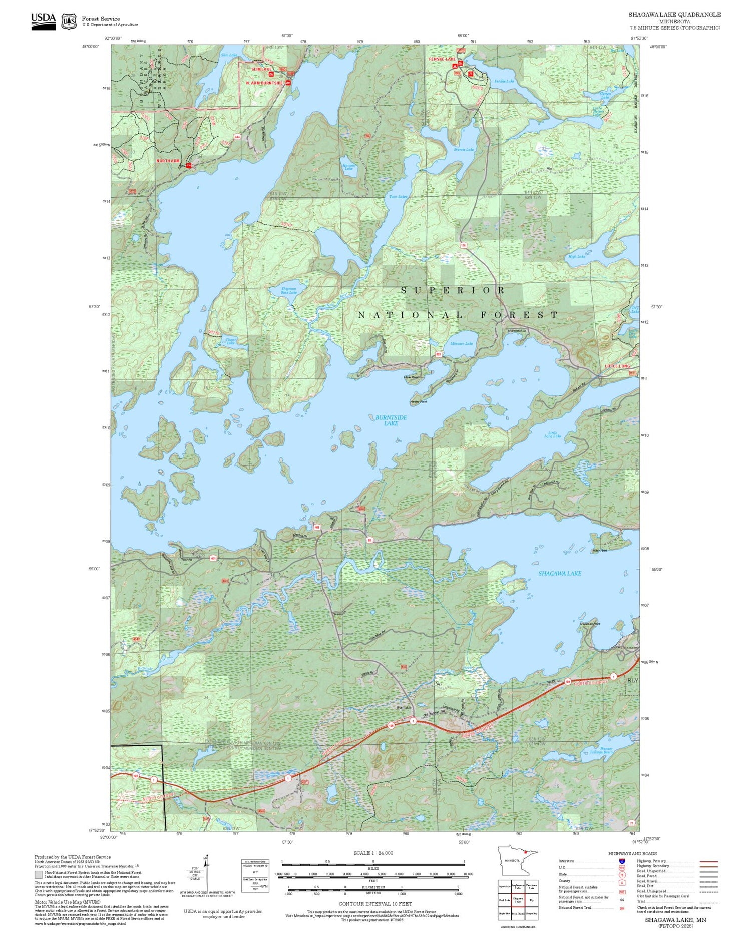 2025 Forest Service Topo Map of Shagawa Lake Minnesota