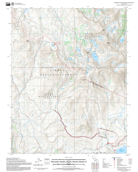 2025 Forest Service Topo Map of Sharktooth Peak California