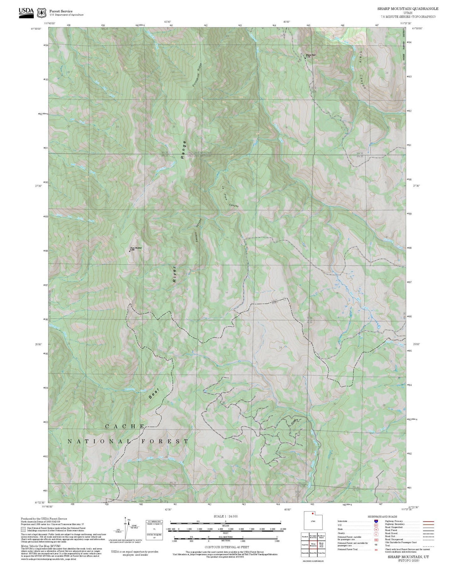 2025 Forest Service Topo Map of Sharp Mountain Utah