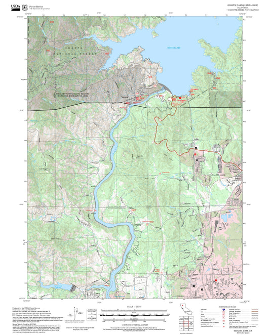 2025 Forest Service Topo Map of Shasta Dam California